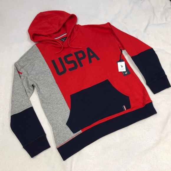 U.S. Polo Assn. NWT Red, Blue, & Gray Color Block Hoodie size M - Picture 2 of 10
